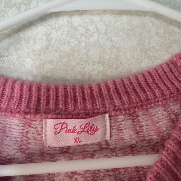 Pink Lily Geometric Pink Fair Aisle Sweater Wool Blend Western XL - Picture 3 of 8